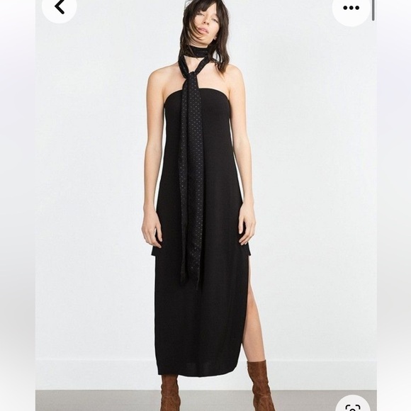 Zara dress Women medium MIDI Maxi black Strapless High Side Slits Lined B26 - Picture 1 of 10